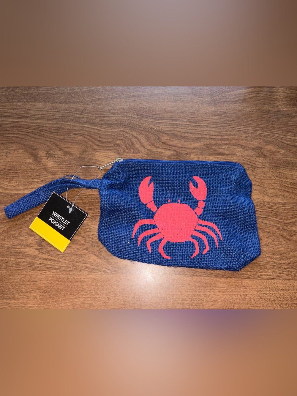 Navy Wristlet Pouch with Red Crab Print
